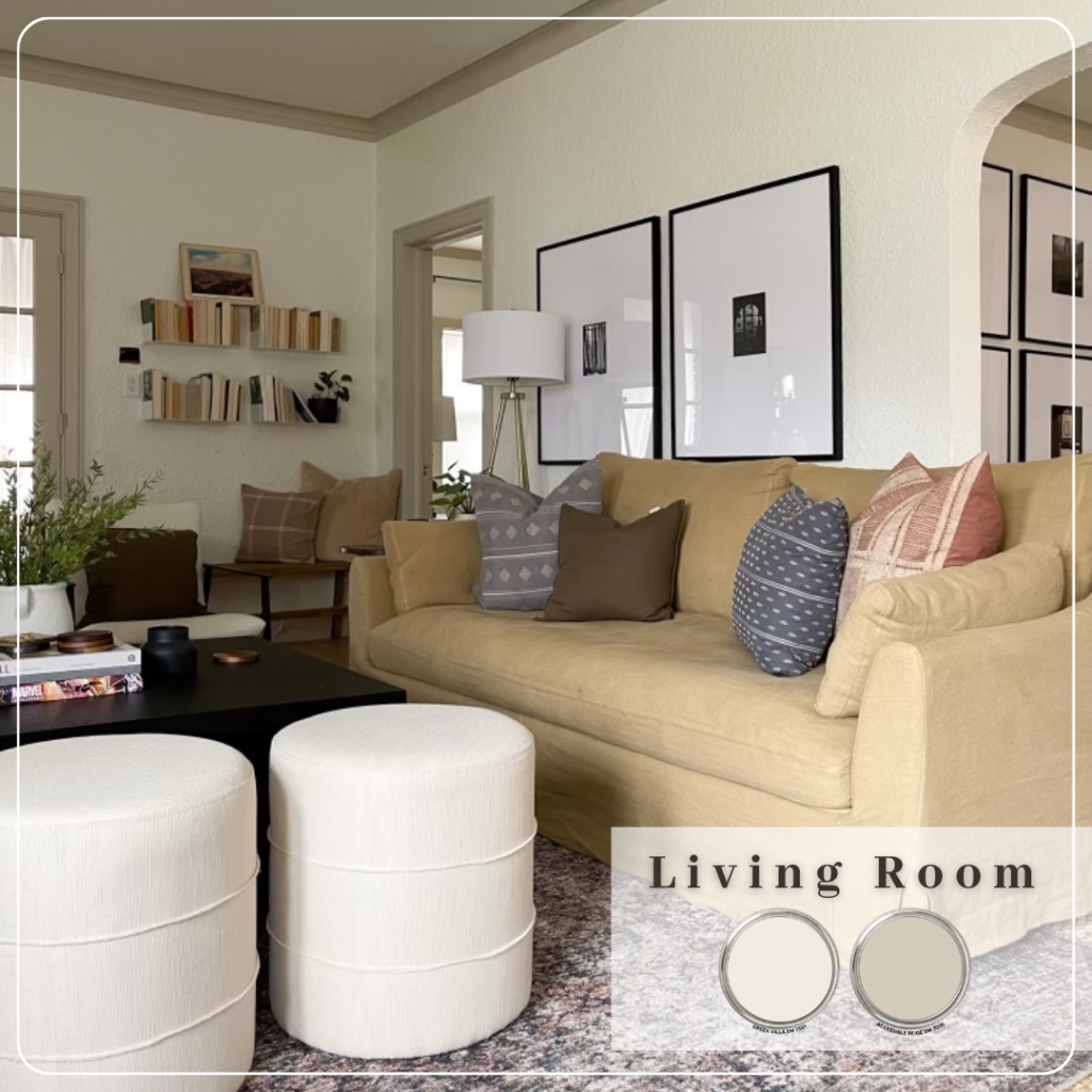 Image of living room with an overlay of paint colors from the house color scheme.