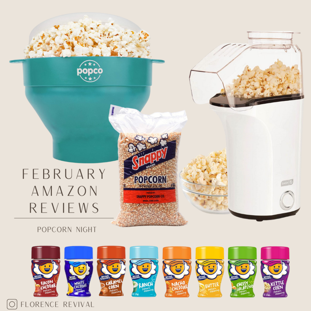 Image of two popcorn makers, a bag of popcorn kernels, and eight small cans of popcorn seasoning.